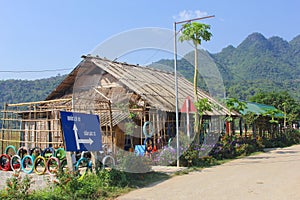 Direction signs Quoc Lo and Cau Lac, Mai Chau, Vietnam