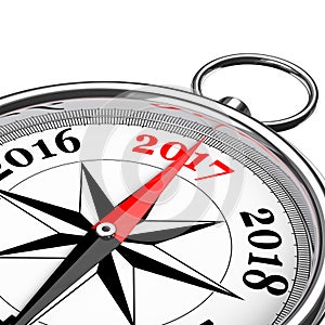 Direction to New 2017 Year Conceptual Compass Closeup. 3d Render