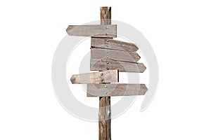 Direction wooden arrows in white background