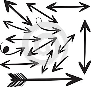 Directional Arrow Set Hand-Drawn Navigation Icons Pointing Left, Right, Up, and Down for Graphic Design Projects