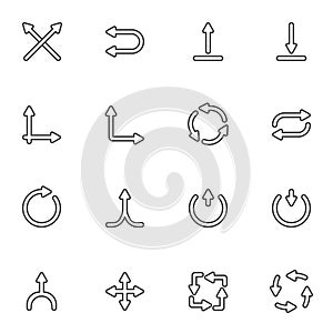 Directional arrows line icons set