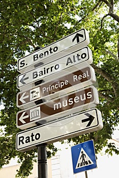 Directional and Pedestrian Crossing Signs in Lisbo