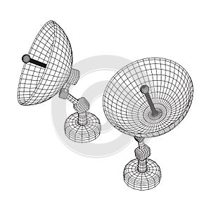 Directional radio antenna with satellite dish.