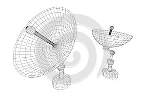 Directional radio antenna with satellite dish.