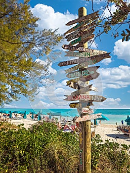 Directional sign on a Key West, Florida, beach