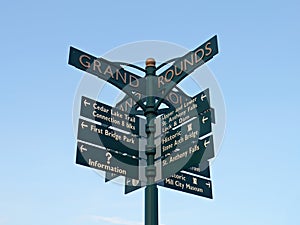 Directional Sign at the Stone Arch Bridge in Minneapolis photo