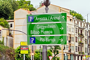 Directional Sign to Guggenheim Museum in Bilbao Spain