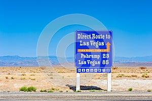 Directional Sign to Las Vegas from Death Valley National Park California USA