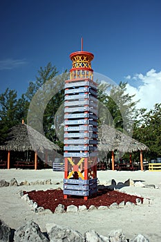 Directional sign tower in Coco cay