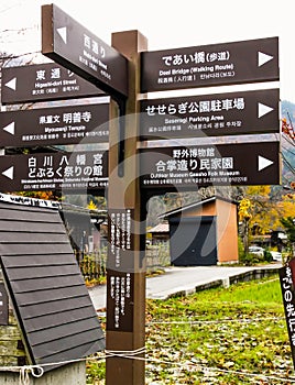 Directional signboard in Shirakawago Village