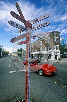 Directional signs at Fremont, the Center of the Universe in Seattle, WA