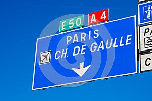 Directional Signs to Paris and Charles de Gaulle Airport near Paris France photo