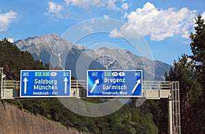 Directions on the motorway to go to Salzburg