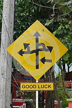 Directions on a road sign