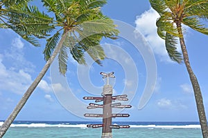 Directions sign post in Rarotonga Cook Islands