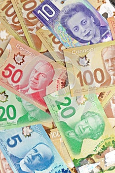 Directly Above Full Frame Image of Canadian Banknotes of Different Values