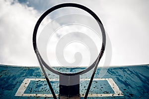 Directly Below Shot Of Basketball Hoop Against Sky