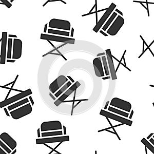 Director chair icon in flat style. Producer seat vector illustration on white isolated background. Movie seamless pattern business