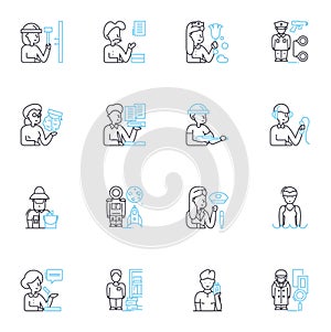 Director linear icons set. Leader, Manager, Visionary, Innovator, Strategist, Creator, Decision-maker line vector and