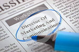 Director Of Marketing And Communications Hiring Now. 3D.