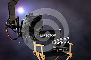 Director seat on set with video camera