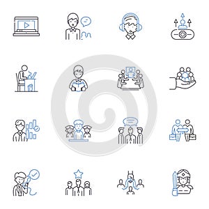 Directorial and calling line icons collection. Visionary, Commanding, Assertive, Creative, Inspiring, Strategic photo