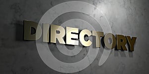 Directory - Gold sign mounted on glossy marble wall - 3D rendered royalty free stock illustration