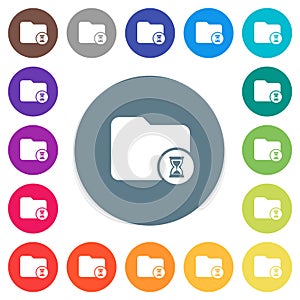 Directory processing flat white icons on round color backgrounds