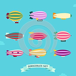 Dirigible flat icon set. Clean and simple design.