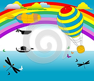 Dirigible and hot air baloon