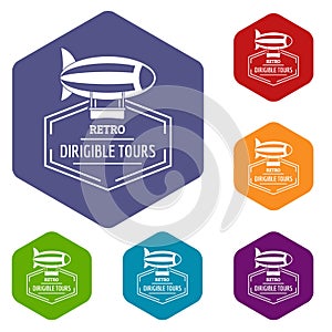 Dirigible icons vector hexahedron