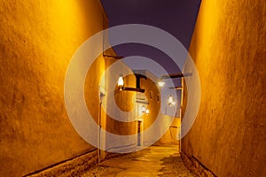 Diriyah old town traditional street illuminated at night, Riyadh photo