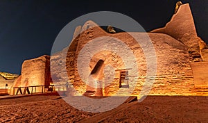 Diriyah old town walls illuminated at night, Riyadh