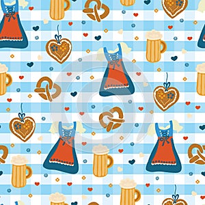 Dirndl dress Oktoberfest seamless vector pattern.