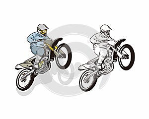 Dirt bike motocross illustration with colored character vector