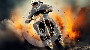 Dirt bike rider doing a big jump. Supercross, motocross, high speed. Sport concept. Generative AI photo