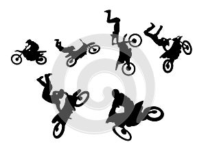 Dirt bike stuntman acrobatics silhouette set