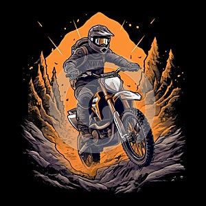 Dirt Biking Print T Shirt With Expressive Character Design