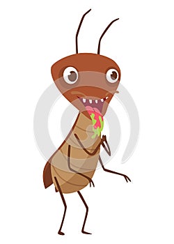 Dirt cockroach. Funny brown beetle. Adorable parasit, wildlife sticker. Cartoon insect pest vector illustration