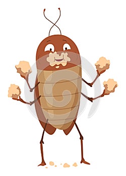 Dirt cockroach. Funny brown beetle. Adorable parasit, wildlife sticker. Cartoon insect pest vector illustration