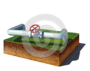 Dirt cube with gas pipeline isolated on white background