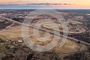 Dirt Horse Racing Track And Surrounding Landscape at Sunset