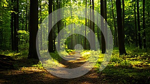 A dirt path in the middle of a lush green forest