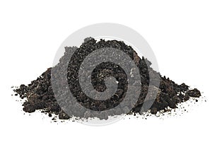 Dirt, pile of soil isolated on white background