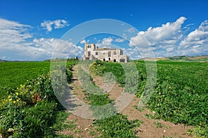 Dirt Road And Abandoned Farm House In Sicily