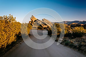 Dirt road and evening light on rocks at Vasquez Rocks County Par