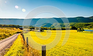 Dirt road and farm in the Shenandoah Valley, Virginia.