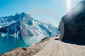 Dirt road in front of Embalse Del Yeso Dam photo