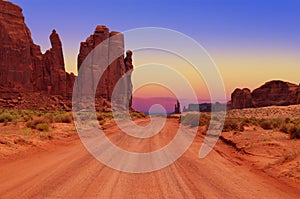 Dirt road at The Hub in Monument Valley Tribal Park, Arizona, USA