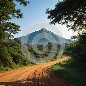 a dirt road through the jungle.